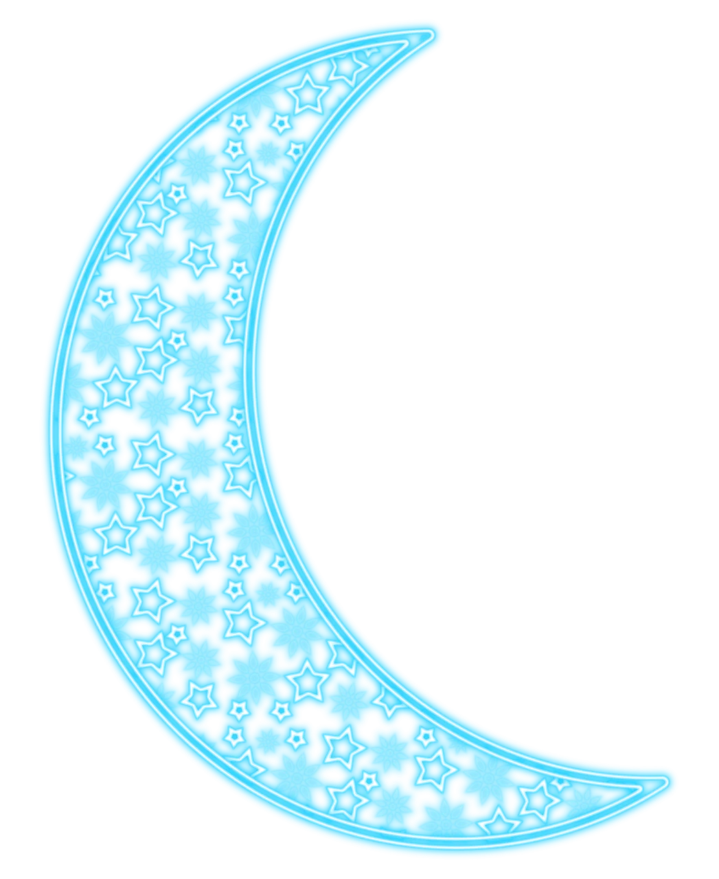 Celestial Blue Crescent Moon Sparkly Stars Elegant Decorative Clipart Design