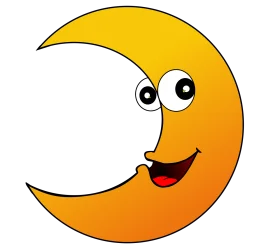 Cheerful Cartoon Crescent Moon Clipart with Playful Expressive Face
