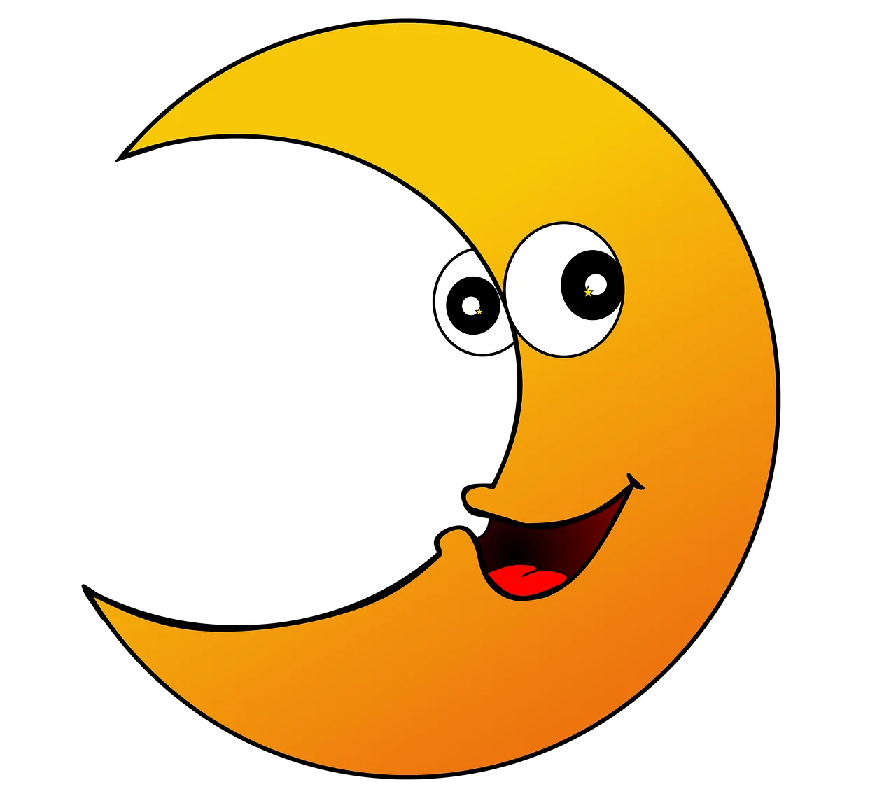 Cheerful Cartoon Crescent Moon Clipart with Playful Expressive Face