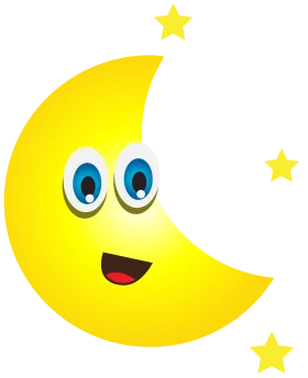 Cheerful Cartoon Crescent Moon Clipart with Sparkling Stars