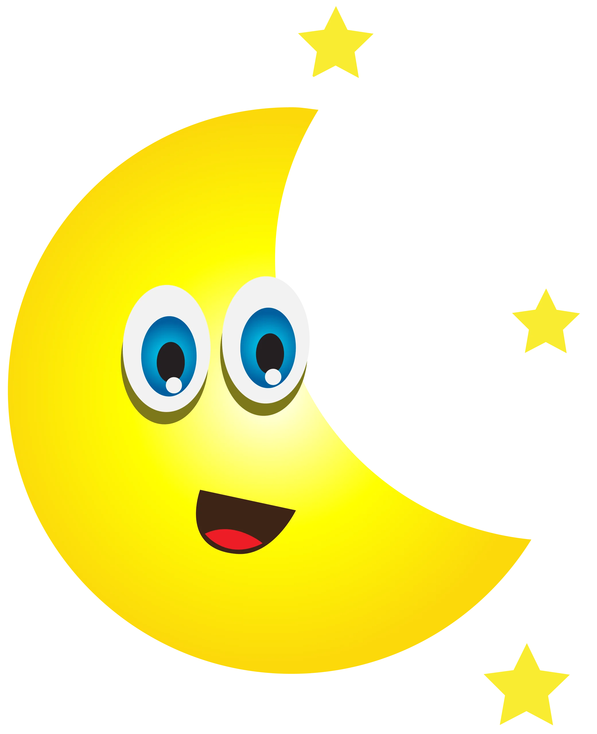 Cheerful Cartoon Crescent Moon Clipart with Sparkling Stars
