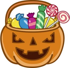 Cheerful Halloween Jack-o'-Lantern Candy Bucket Clipart with Sweet Treats