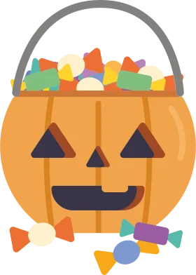 Cheerful Halloween Jack-o'-Lantern Pumpkin Candy Basket Clipart Design