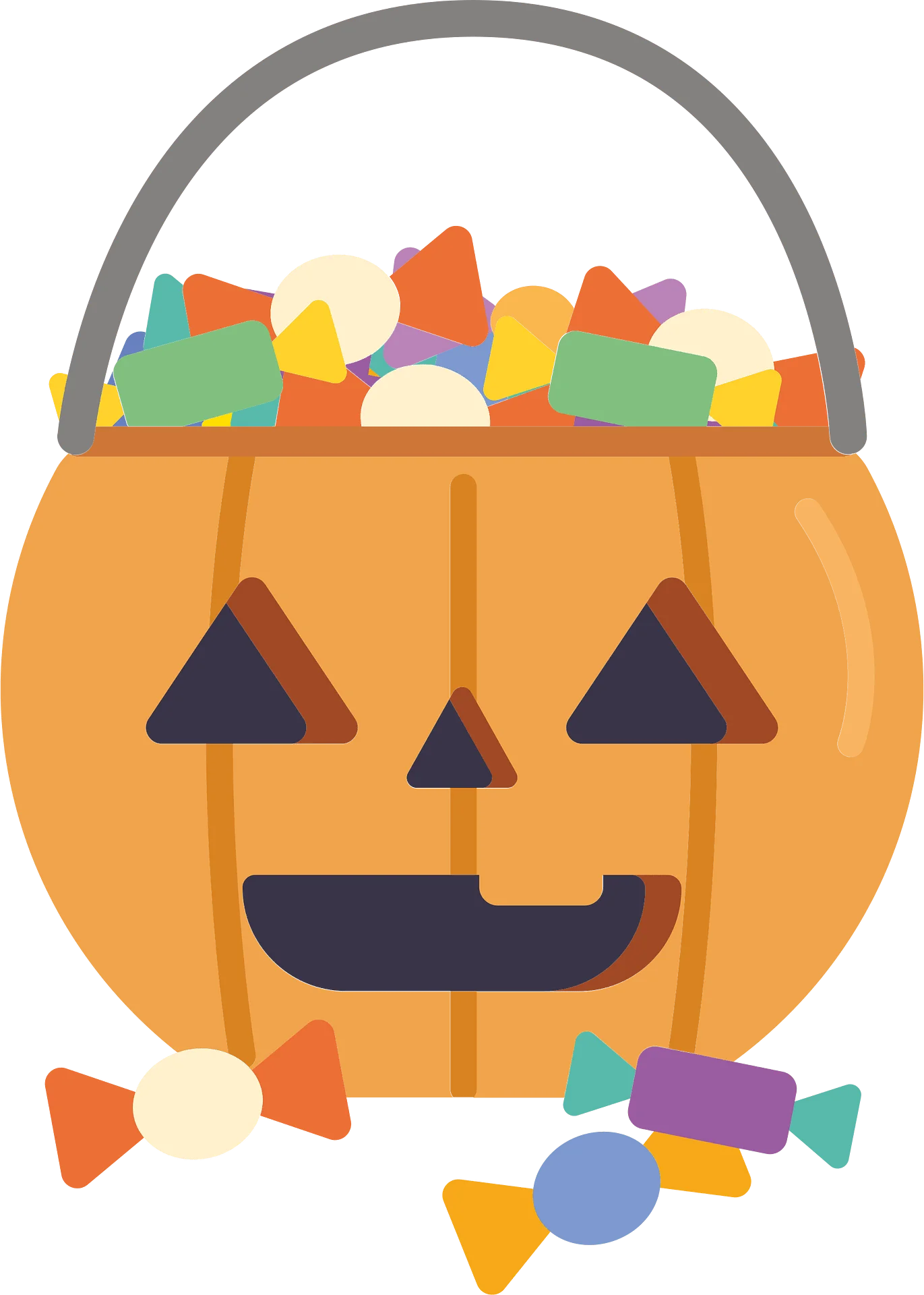 Cheerful Halloween Jack-o'-Lantern Pumpkin Candy Basket Clipart Design