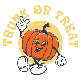 Cheerful Halloween Trunk or Treat Pumpkin Character Clipart Design for Festive Celebration