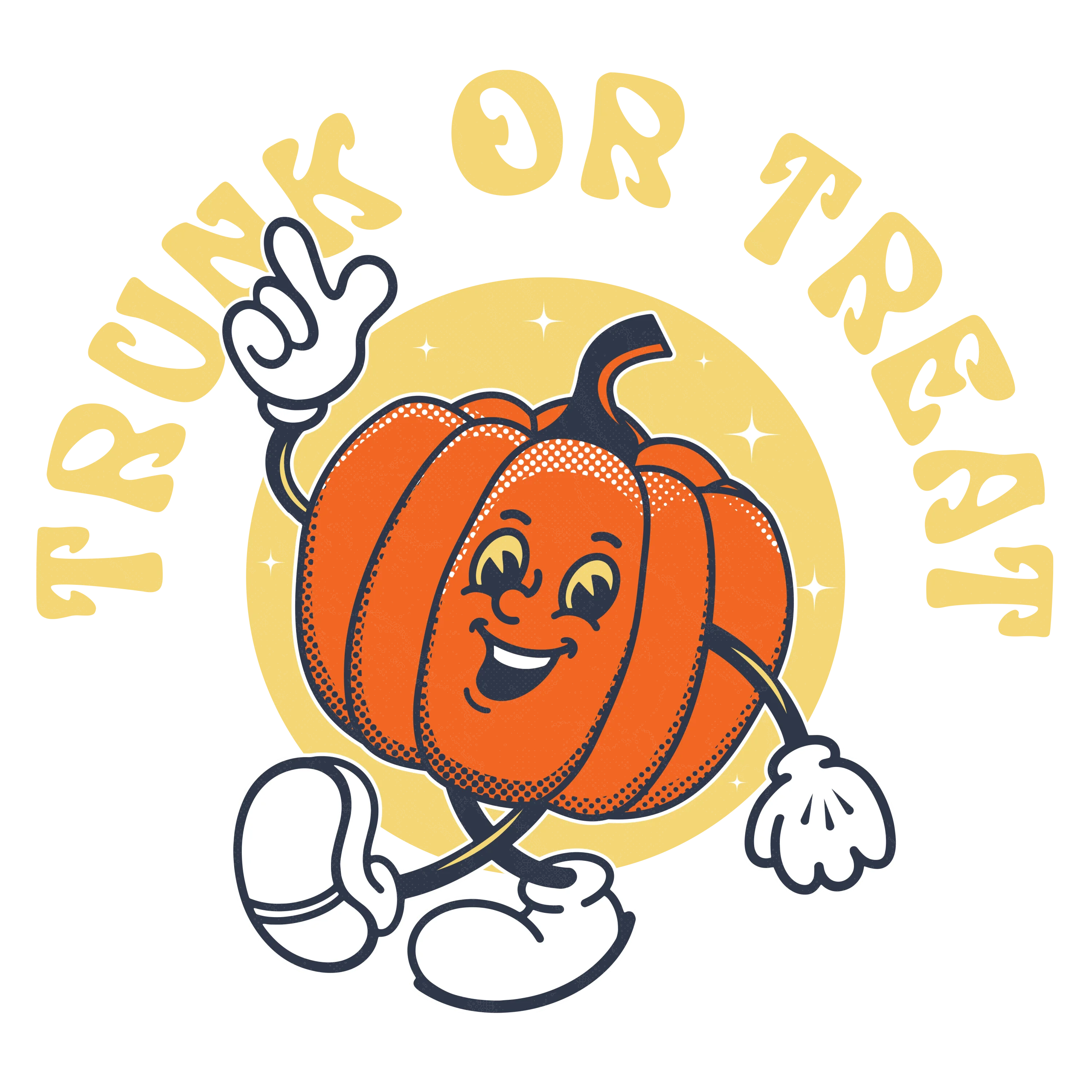 Cheerful Halloween Trunk or Treat Pumpkin Character Clipart Design for Festive Celebration