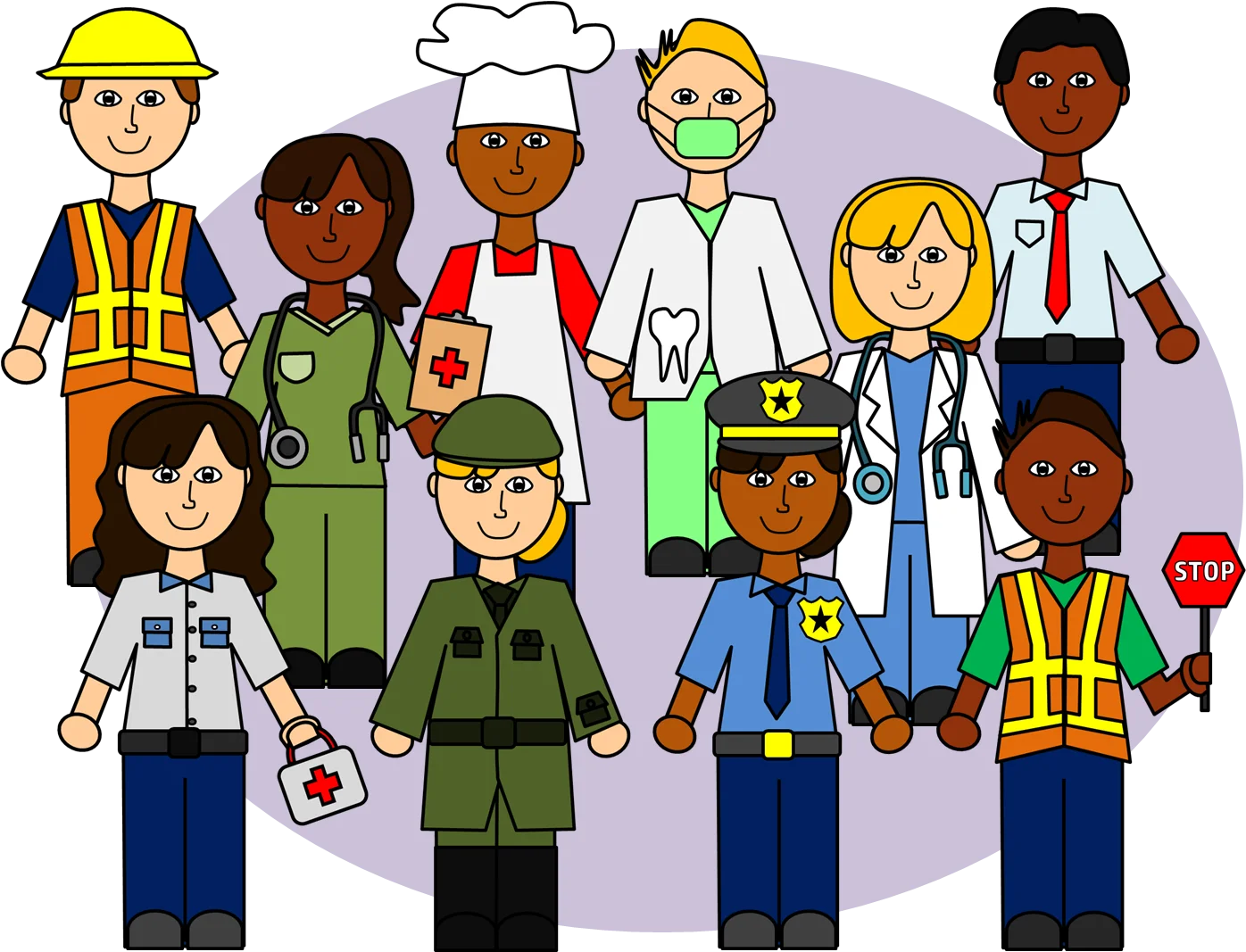 Community Heroes and Workers Professional Services Cartoon Clipart Illustration