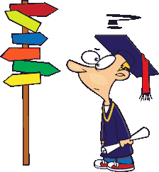 Confused Graduate Choosing Path: A Humorous College Clipart Illustration