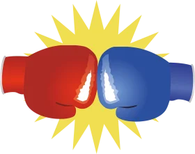 Dynamic Collision of Red and Blue Boxing Gloves Clipart Illustration