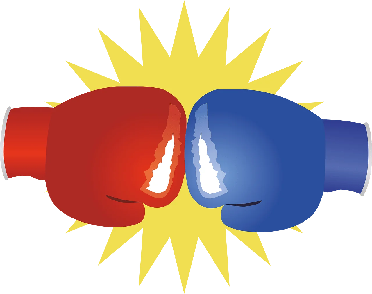 Dynamic Collision of Red and Blue Boxing Gloves Clipart Illustration