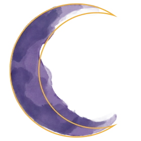 Elegant Purple Watercolor Crescent Moon Clipart with Golden Outline Design