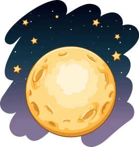 Enchanting Celestial Nightscape: Full Moon Glowing Clipart Design with Sparkling Stars