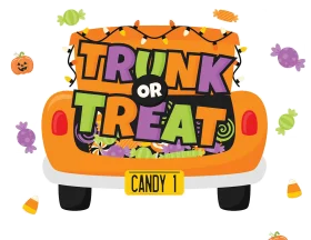 Festive Halloween Trunk or Treat Clipart with Candy and Playful Typography