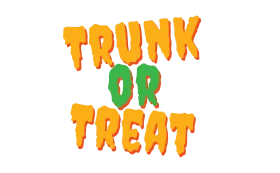 Festive Halloween Trunk or Treat Clipart with Playful Orange and Green Typography