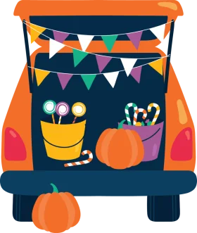 Festive Trunk or Treat Halloween Celebration Colorful Clipart Design