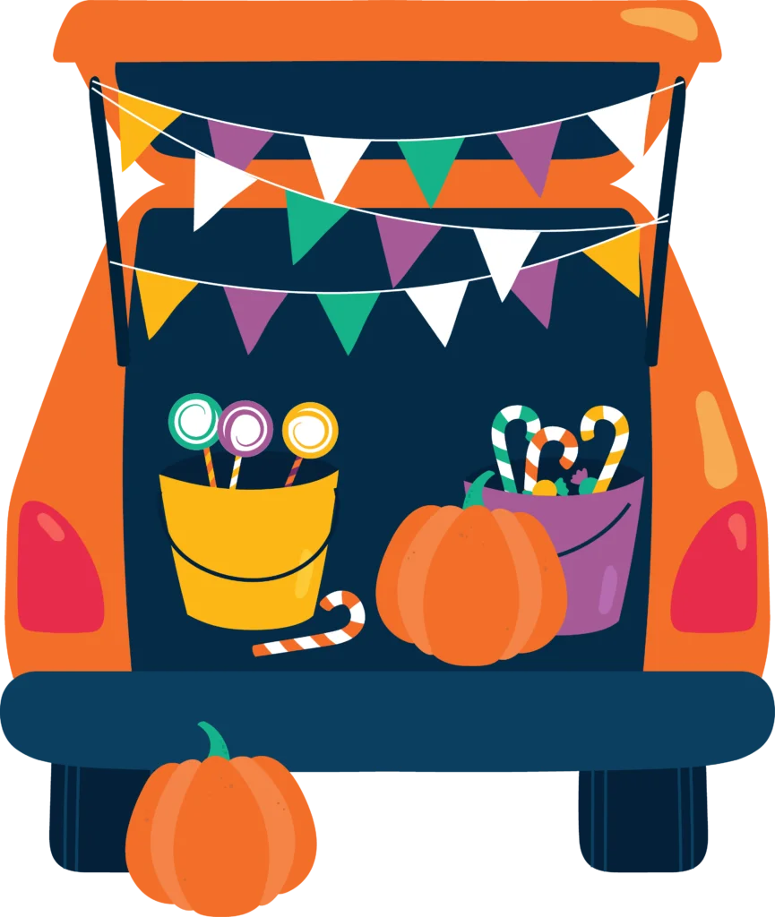 Festive Trunk or Treat Halloween Celebration Colorful Clipart Design