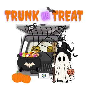 Festive Trunk or Treat Halloween Clipart with Spooky Characters and Candy