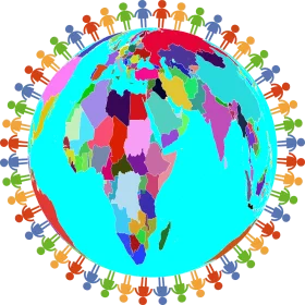 Global Unity Diversity Clipart: Colorful Human Figures Embracing World Map