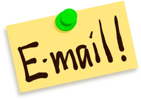 Handwritten E-mail Clipart Note with Green Pushpin on Yellow Sticky Paper