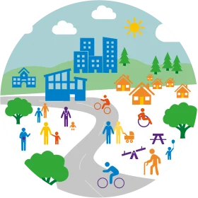 Inclusive Community Harmony: A Comprehensive Neighborhood Clipart Illustration