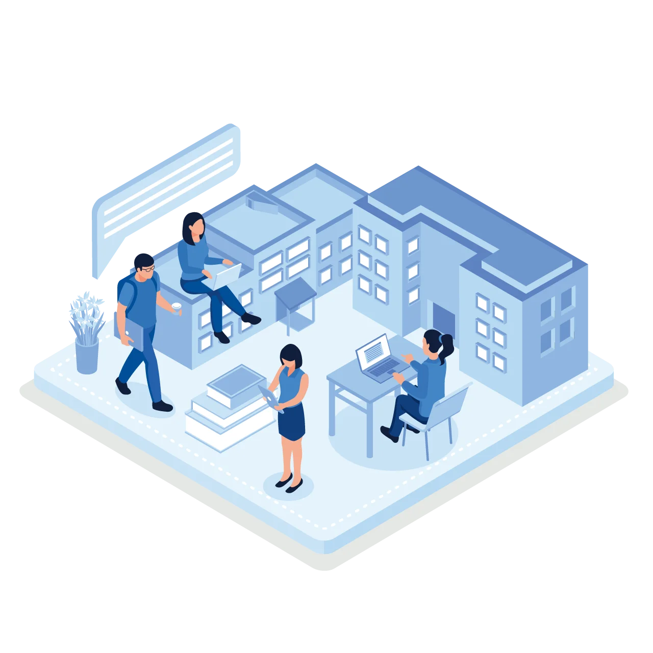 Modern College Campus Collaborative Learning Environment Isometric Clipart