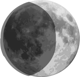 Monochromatic Lunar Phase Illustration Clipart - Waxing Crescent Moon Silhouette