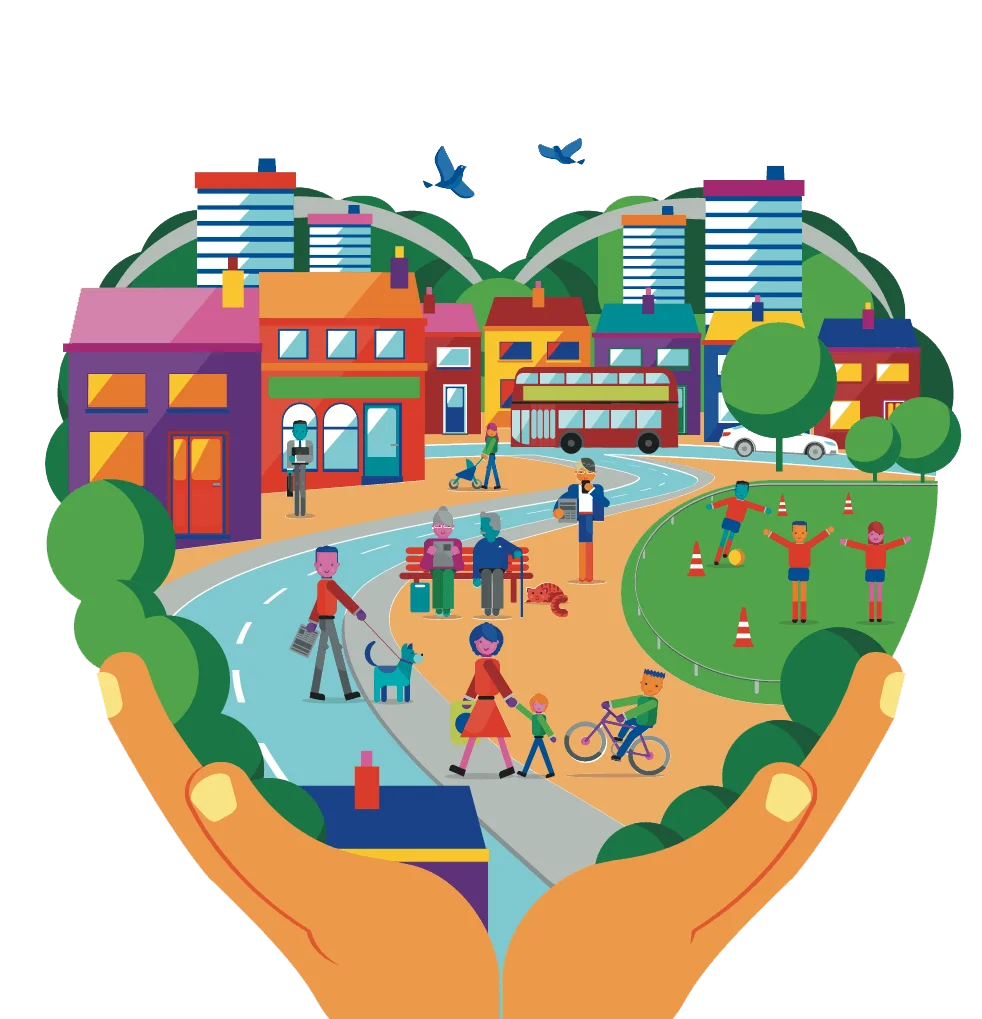 Nurturing Community Connections: A Heartwarming Urban Clipart Illustration