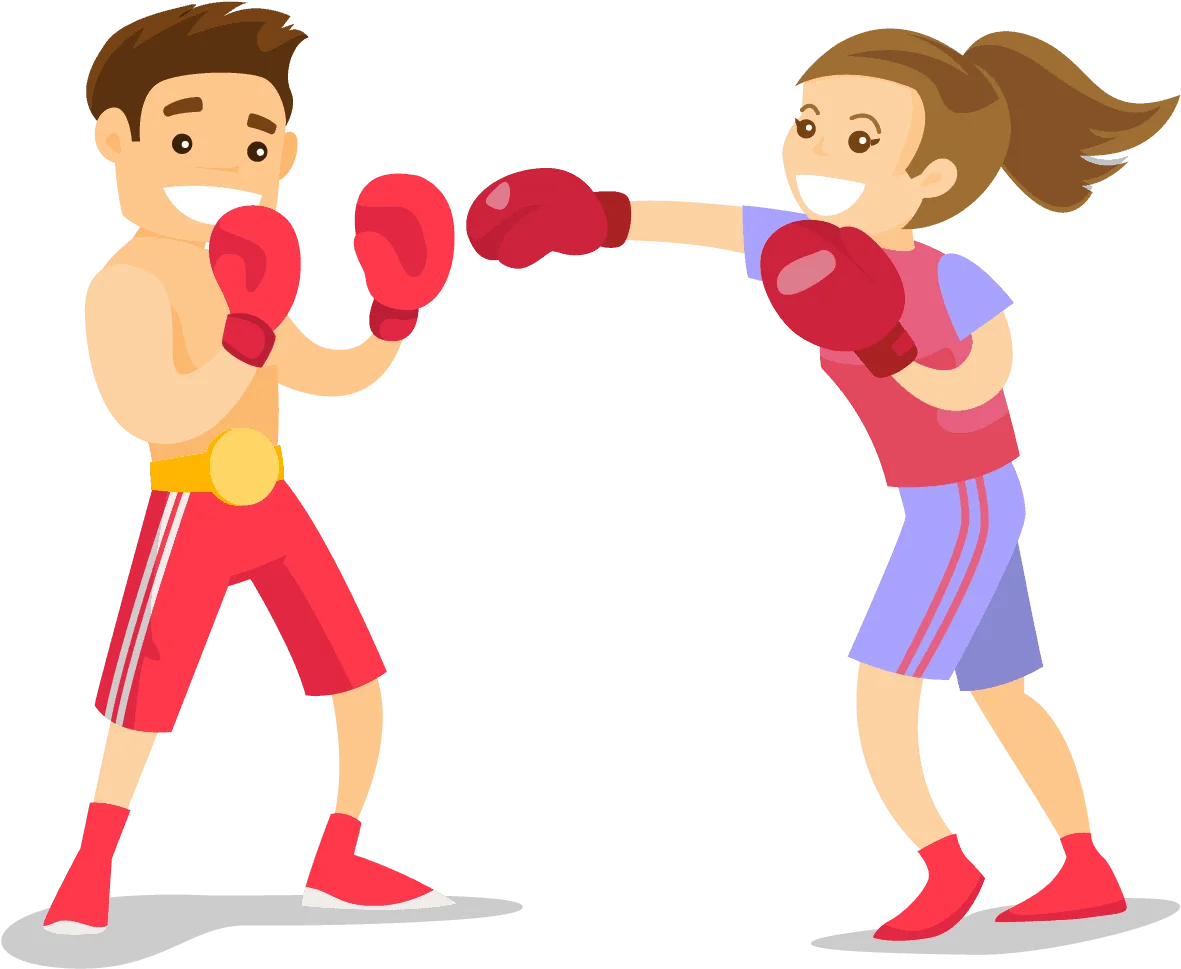 Playful Boxing Clipart Featuring Two Cartoon Fighters in Colorful Training Stance