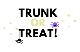 Playful Halloween Trunk or Treat Clipart Design with Spider Silhouettes