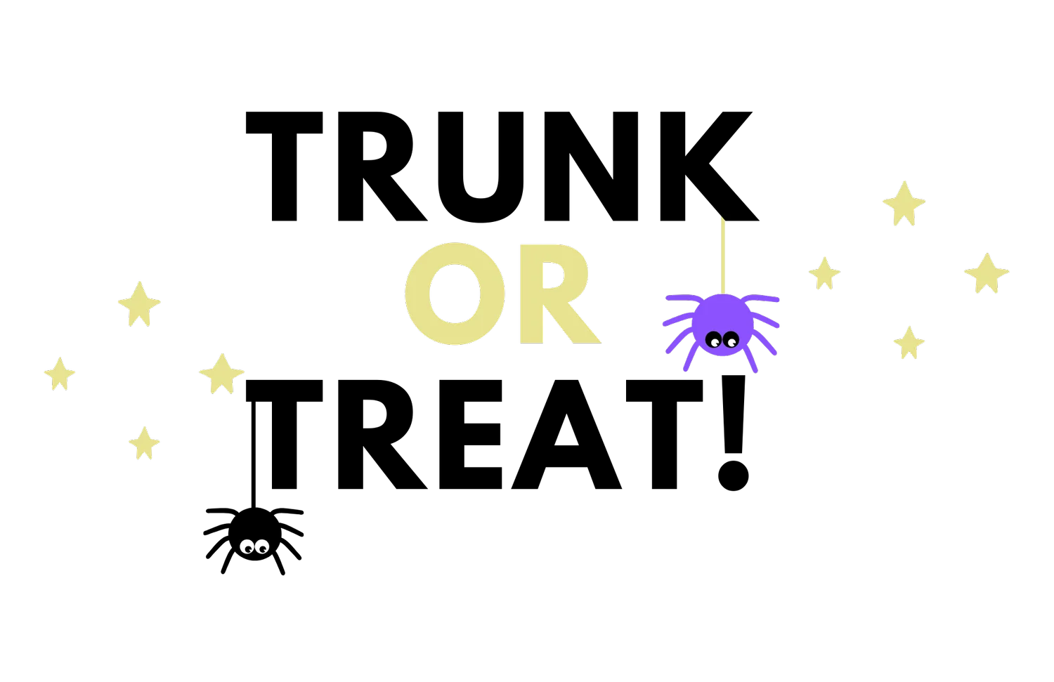 Playful Halloween Trunk or Treat Clipart Design with Spider Silhouettes