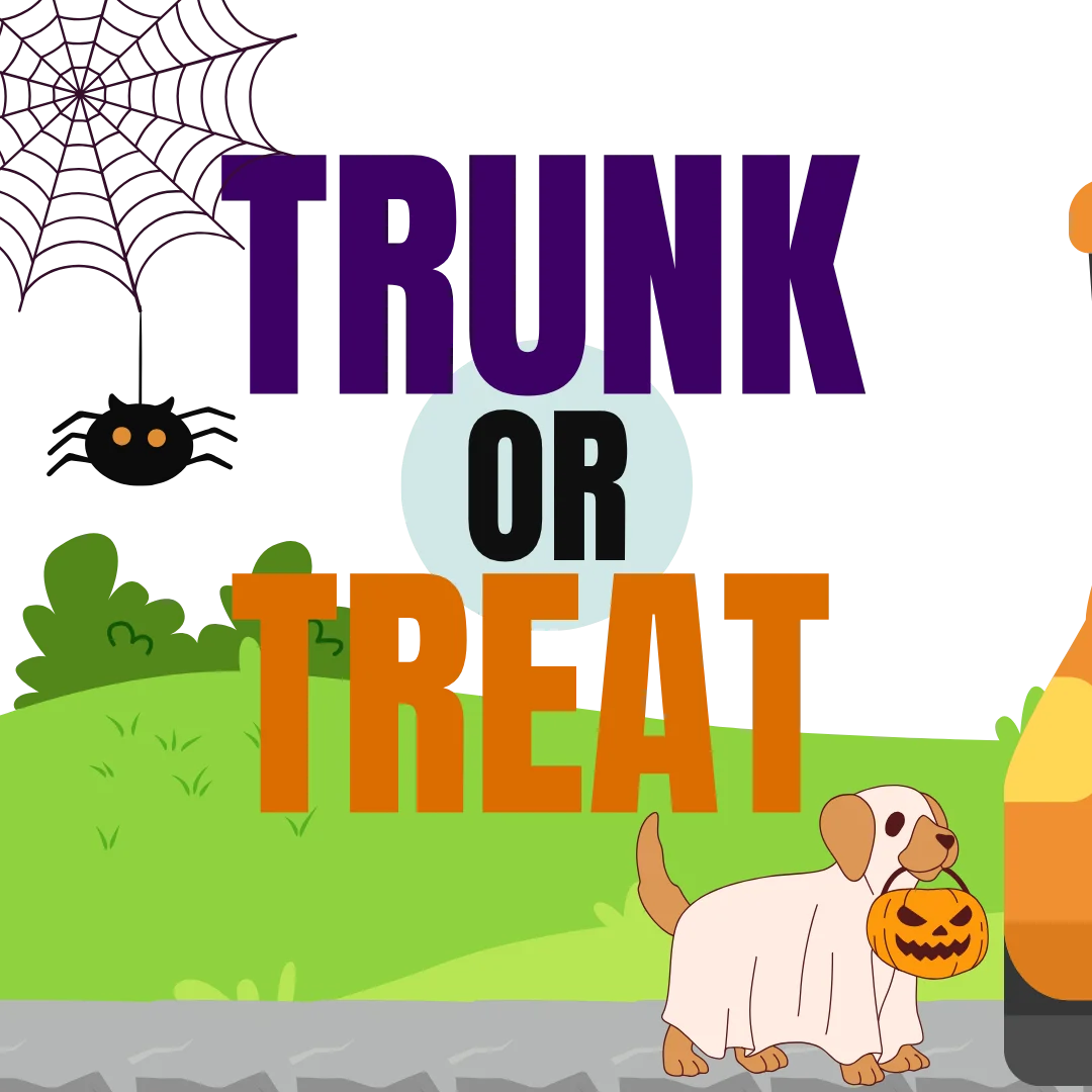 Playful Halloween Trunk or Treat Clipart with Adorable Puppy and Spider