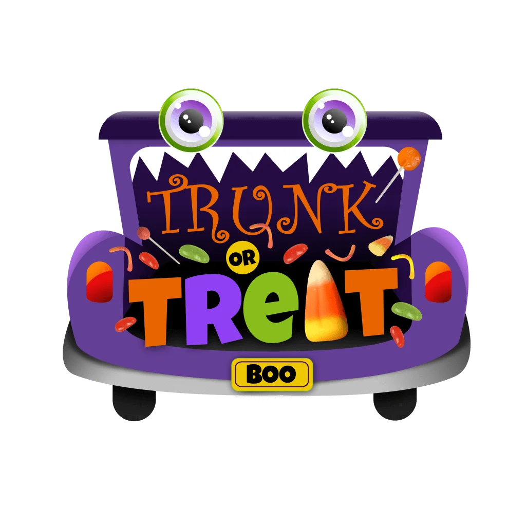 Playful Monster Trunk or Treat Halloween Clipart with Spooky Car Design