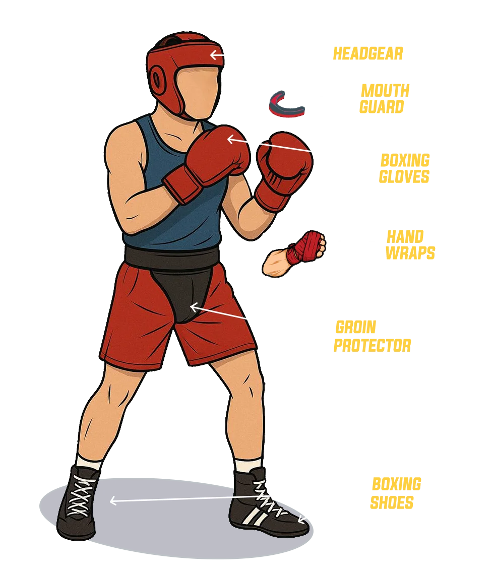 Professional Boxer Clipart Illustration: Complete Boxing Gear and Stance
