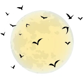 Serene Full Moon Silhouette with Flying Bats Nocturnal Clipart Landscape