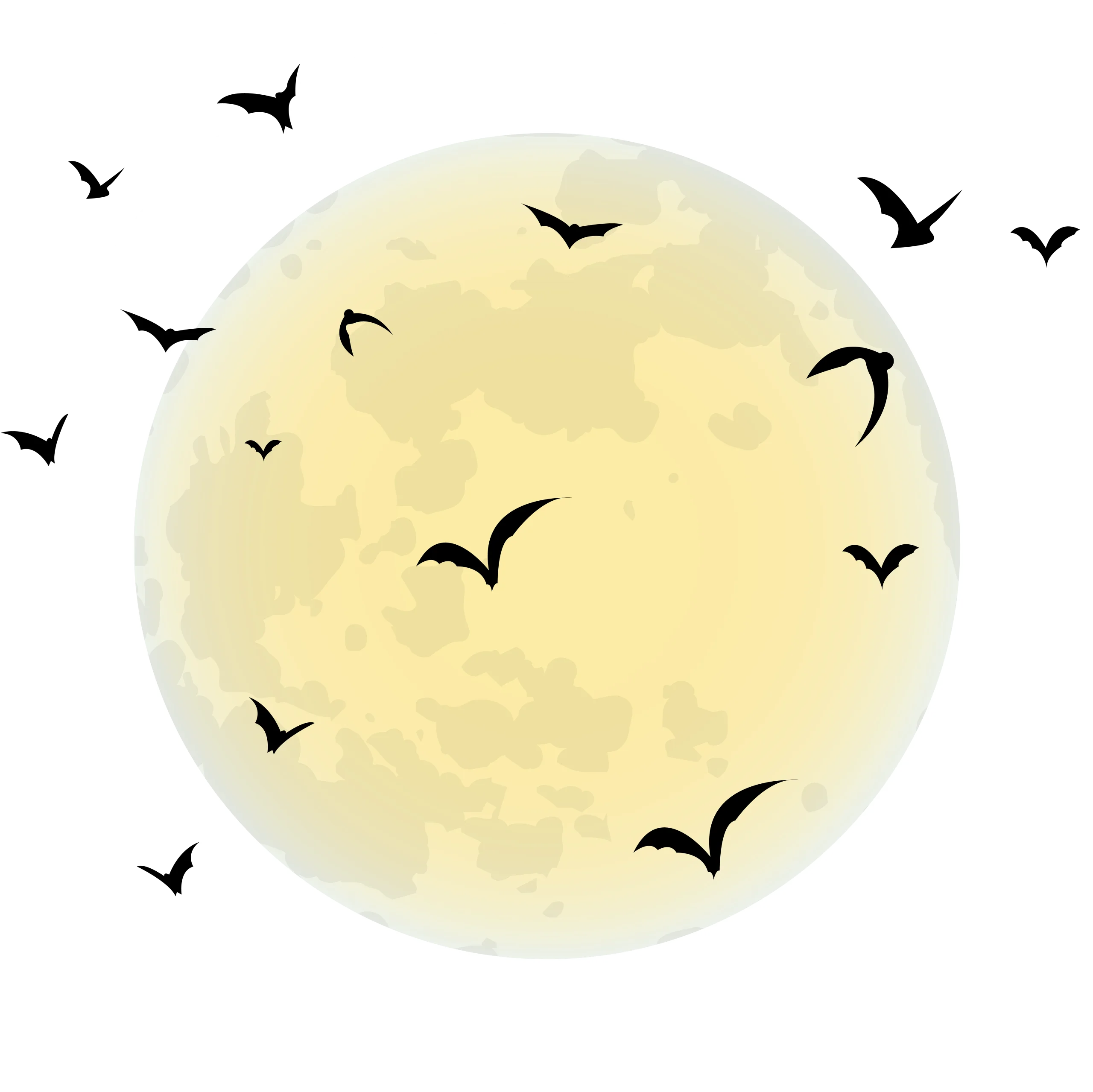 Serene Full Moon Silhouette with Flying Bats Nocturnal Clipart Landscape