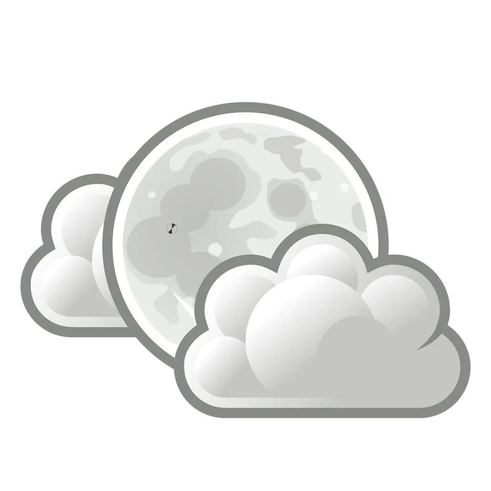 Serene Monochrome Moon and Fluffy Clouds Clipart Illustration Design