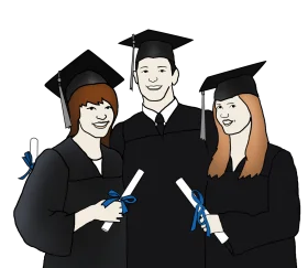 Smiling Graduates Celebrating Academic Achievement in Stylish Graduation Clipart