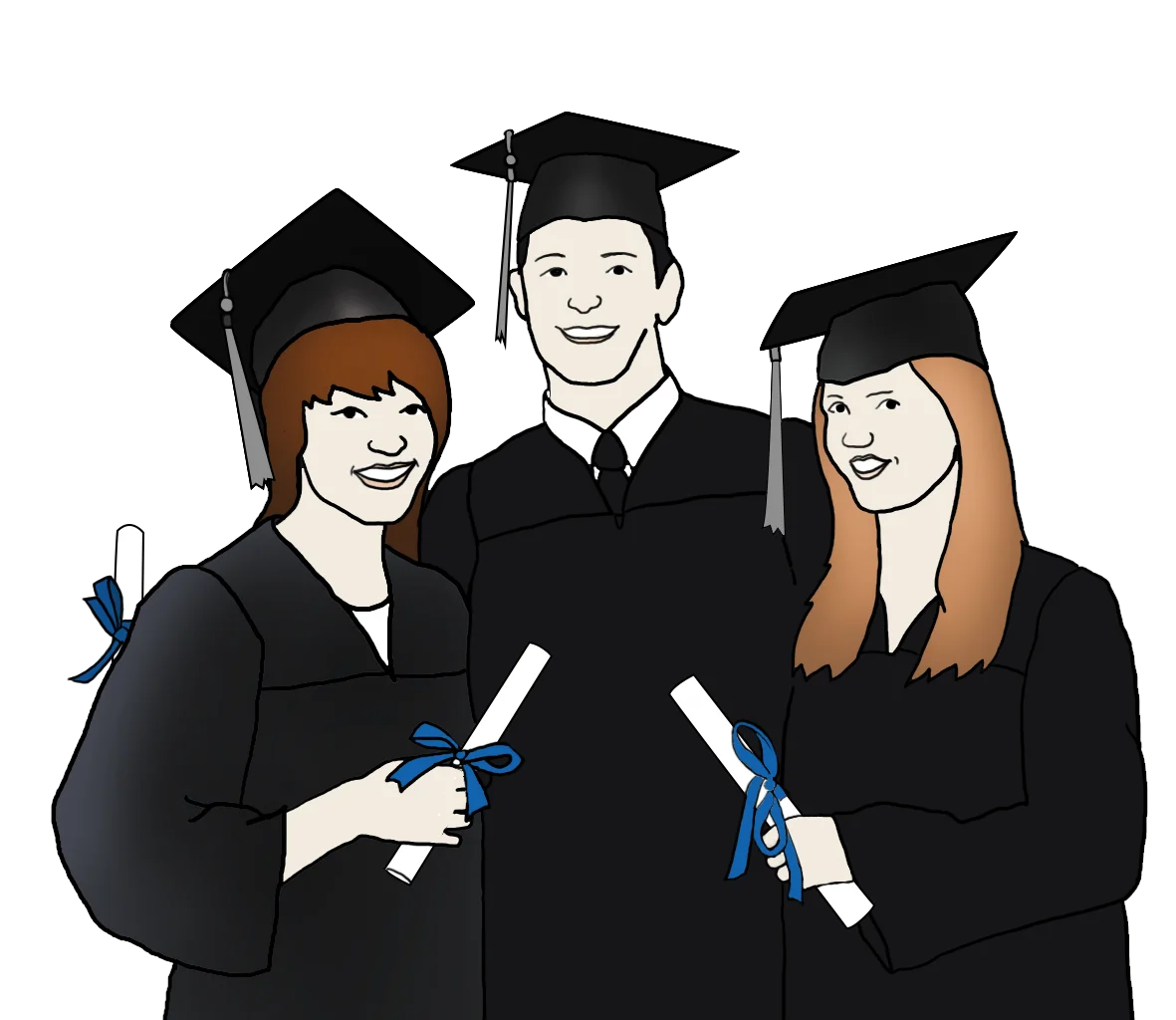 Smiling Graduates Celebrating Academic Achievement in Stylish Graduation Clipart