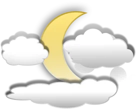 Soft Gray and Yellow Crescent Moon Nestled Amidst Fluffy Clouds Clipart Design