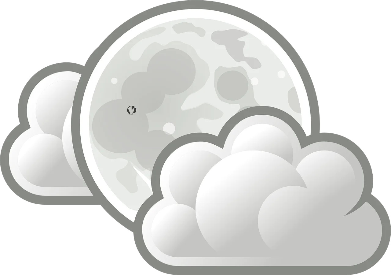 Soft Grayscale Moonlit Clouds Clipart: Ethereal Night Sky Illustration