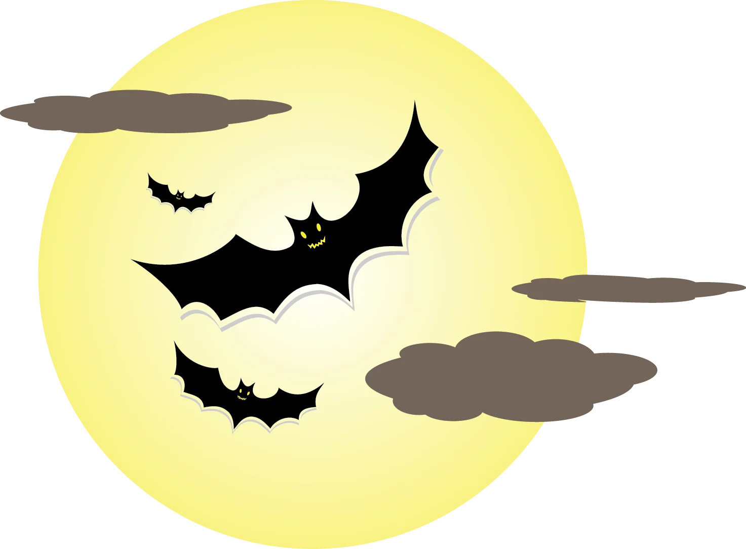 Spooky Halloween Night Scene with Bats Flying Around Full Moon Clipart Illustration