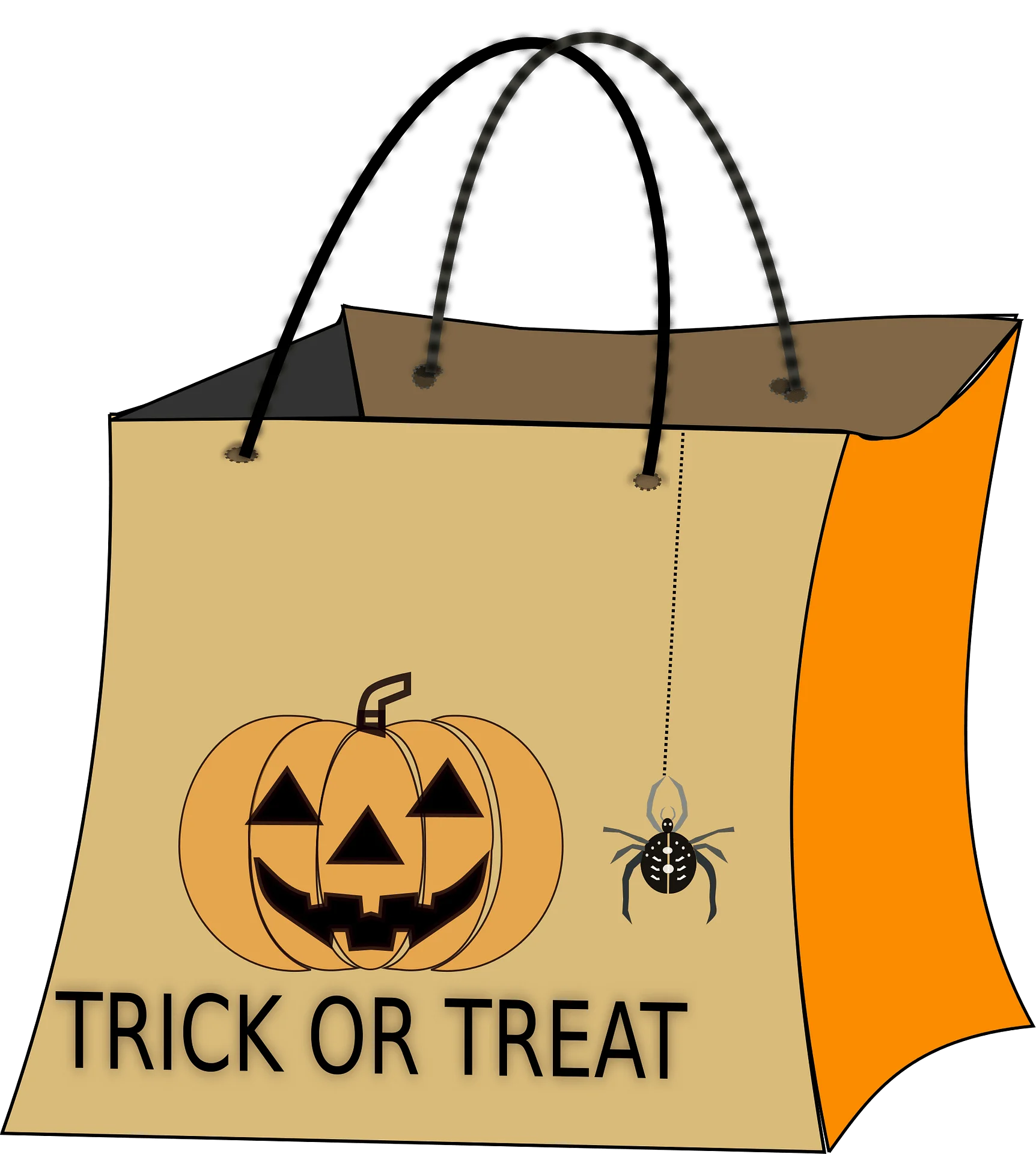 Spooky Halloween Trick or Treat Bag Clipart with Jack-o'-Lantern and Spider