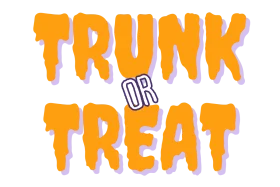 Spooky Halloween Trunk or Treat Festive Clipart Design with Melting Orange Text