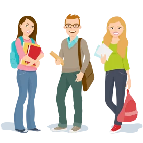 Three College Students with Backpacks and Study Materials Clipart Illustration