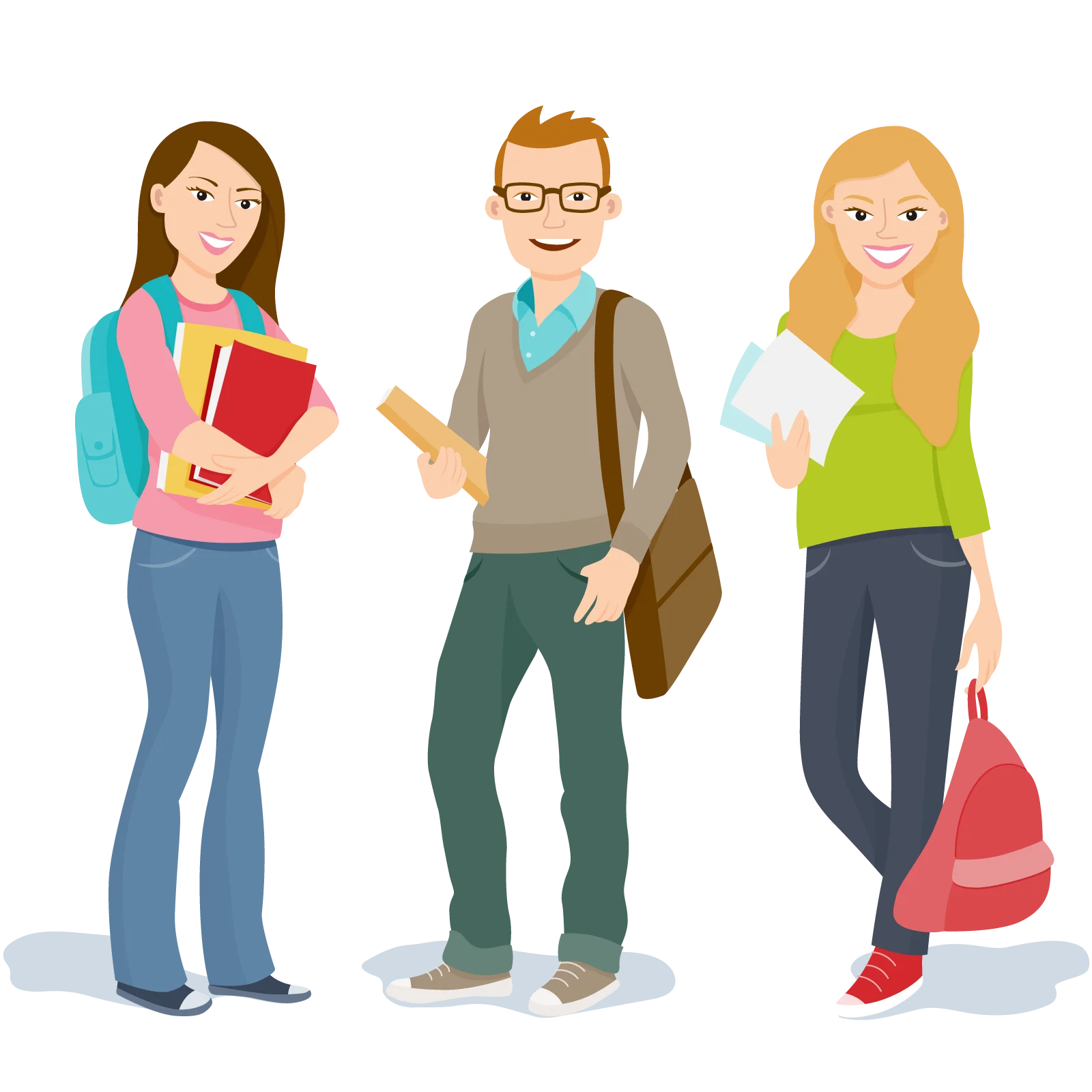 Three College Students with Backpacks and Study Materials Clipart Illustration