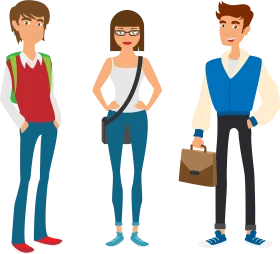 Trendy College Students Lifestyle Cartoon Characters Clipart Illustration
