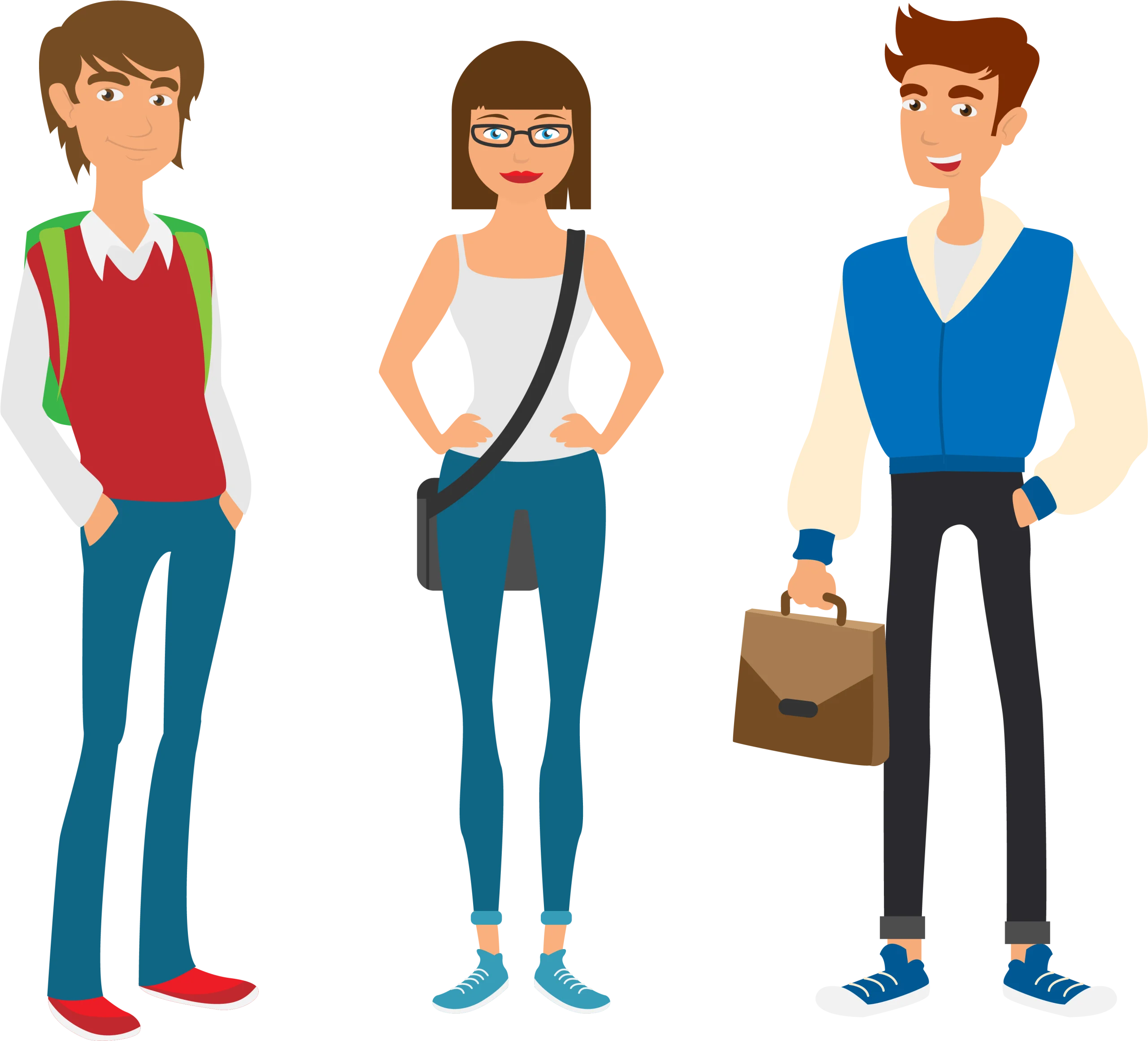 Trendy College Students Lifestyle Cartoon Characters Clipart Illustration
