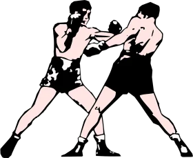 Vintage Black and White Boxing Clipart Illustration of Intense Match