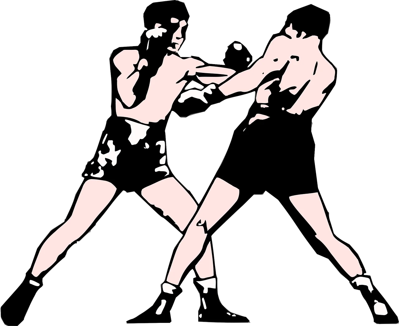 Vintage Black and White Boxing Clipart Illustration of Intense Match