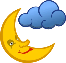 Whimsical Cartoon Crescent Moon and Fluffy Cloud Clipart Illustration